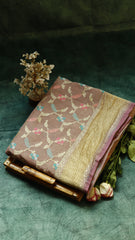 Dusty Rose Banarasi Saree with Floral Weave